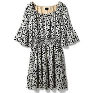 Le Gali Animal Print Off Shoulder Mini Dress Smocked Waist Size L